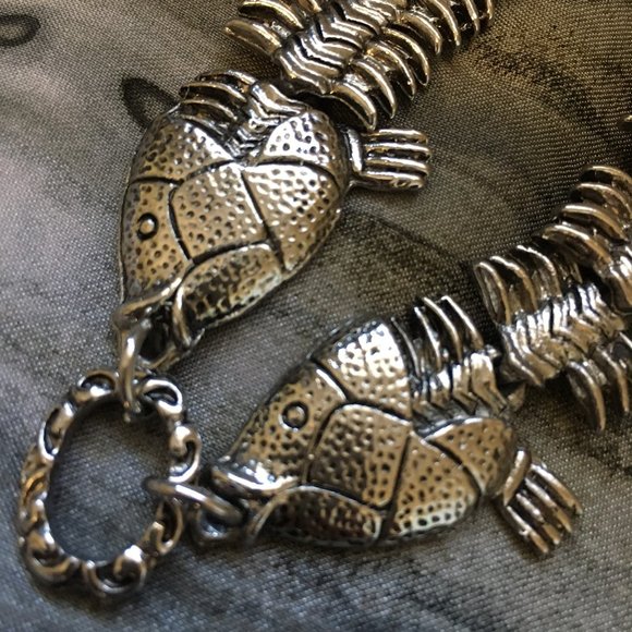 Vintage 90s Unique Goth Articulated Pisces Skeleton Fish Anklet Costume Jewelry - Picture 4 of 6